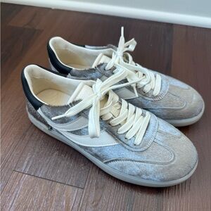 Vince Ivory, Light Gray and Black Pony Hair Sneakers
